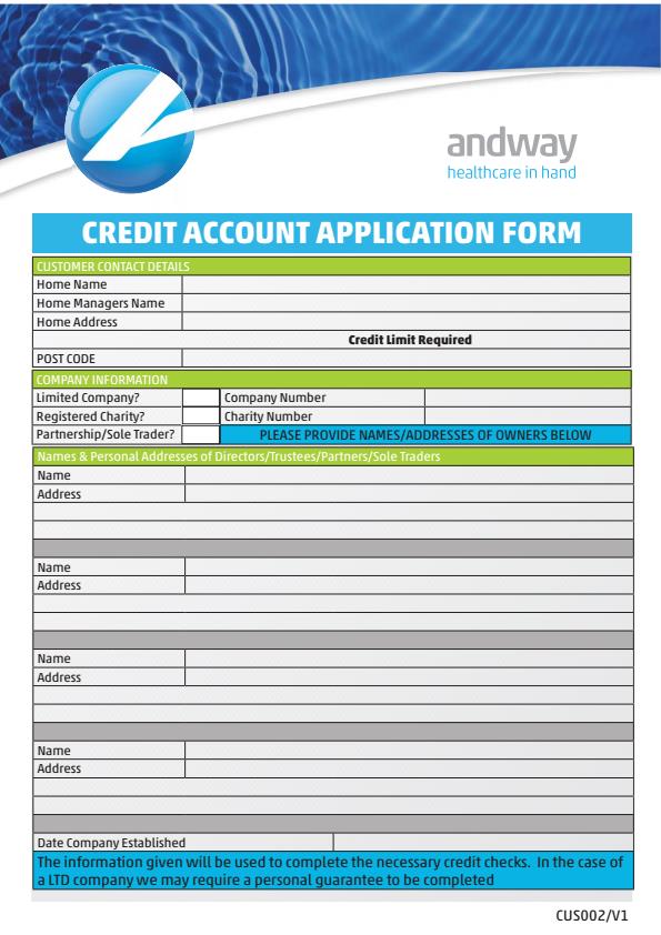 Customer Credit Account Application Form